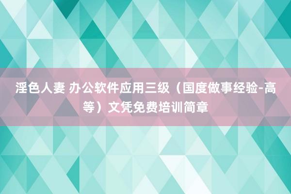 淫色人妻 办公软件应用三级（国度做事经验-高等）文凭免费培训简章